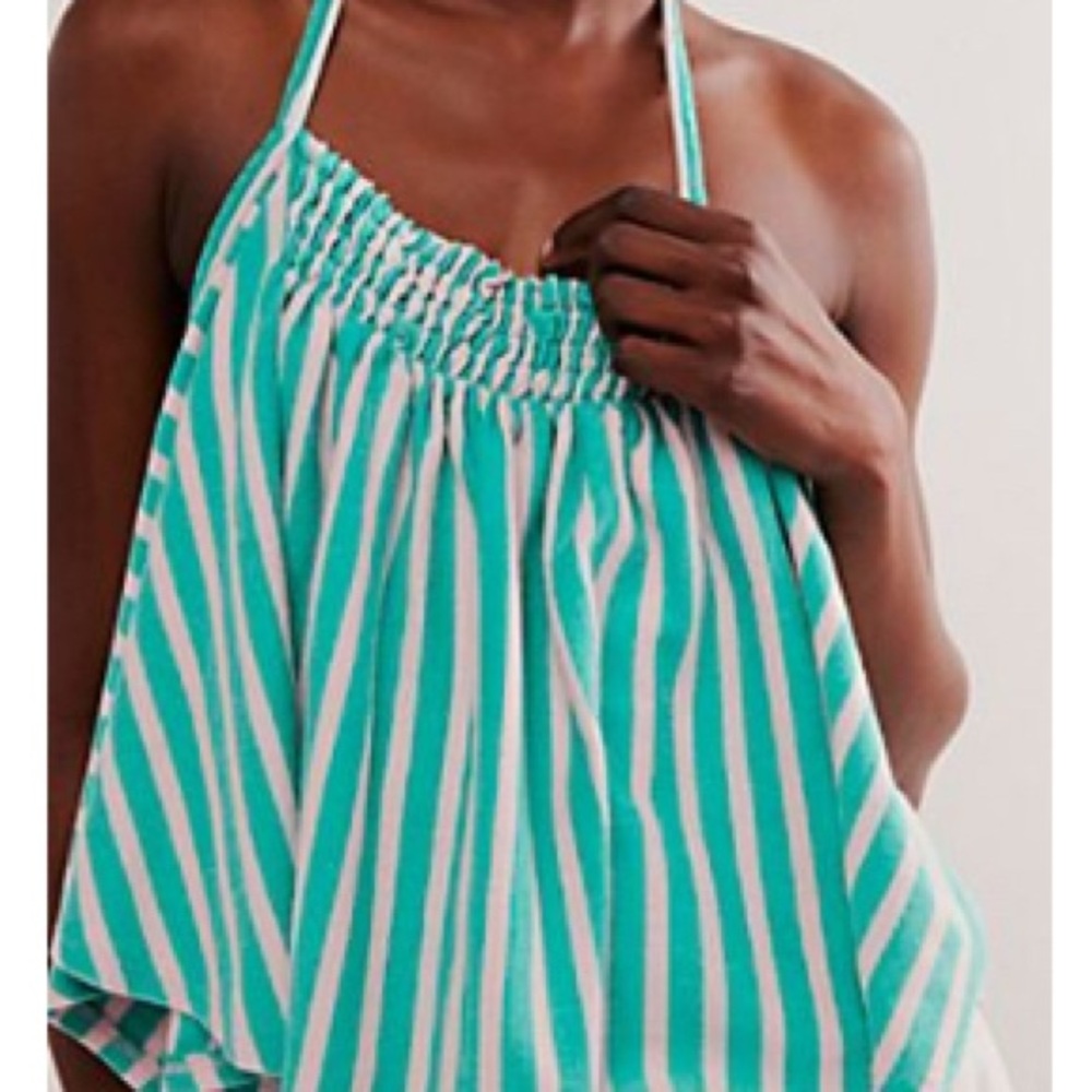 We The Free Turquoise and White Striped summer top
